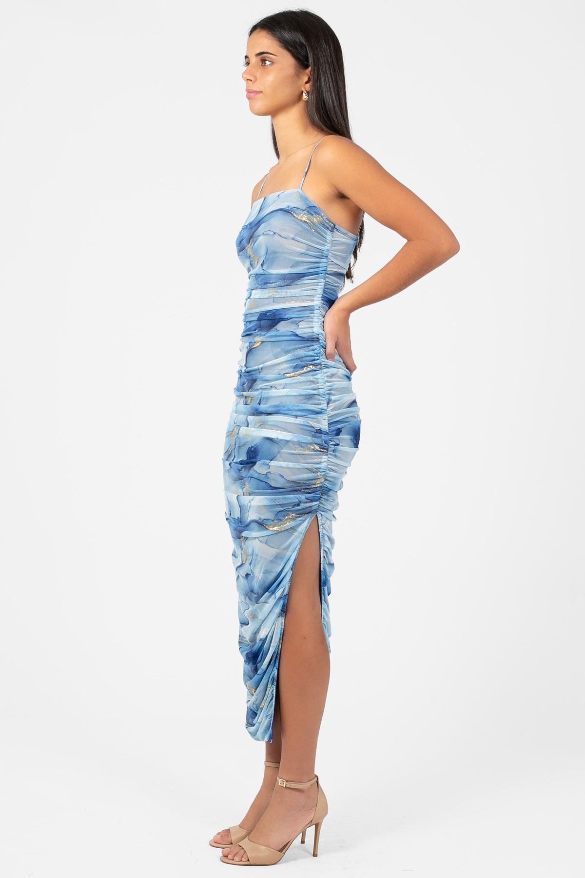 Margot Mesh Printed Midi Dress - honey