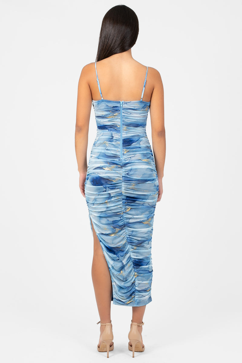 Margot Mesh Printed Midi Dress - honey