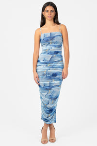 Margot Mesh Printed Midi Dress - honey