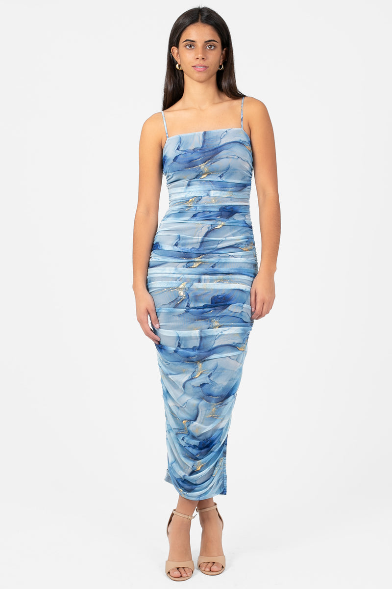 Margot Mesh Printed Midi Dress - honey