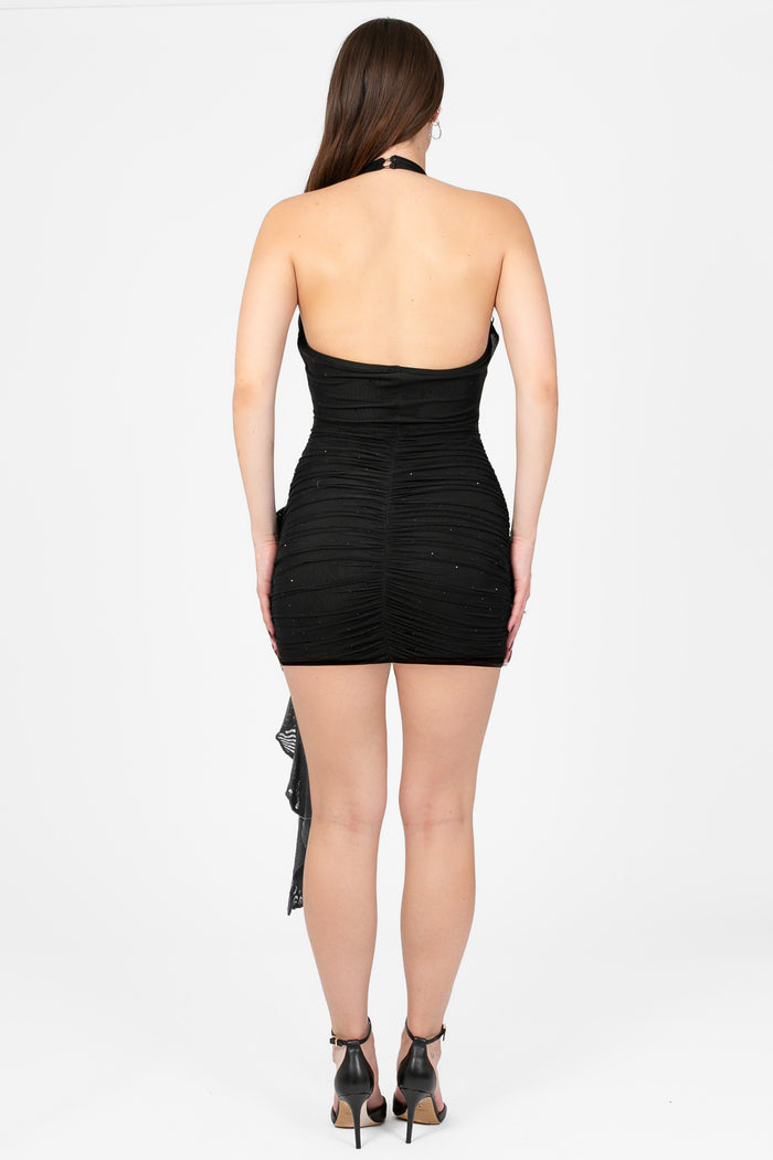 Angela Rhinestone Halter Mini Dress - honey