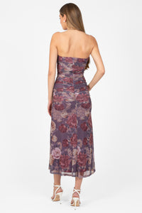 Sabine Mesh Floral Midi Dress - honey
