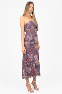 Sabine Mesh Floral Midi Dress - honey