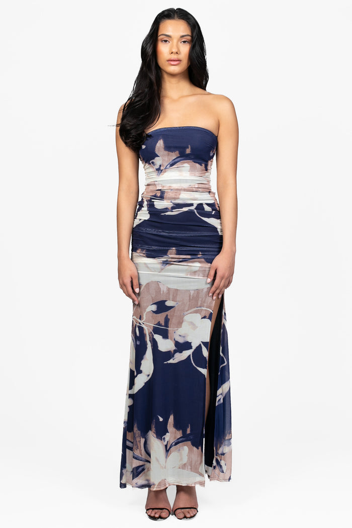 Eva Mesh Floral Maxi Dress - honey