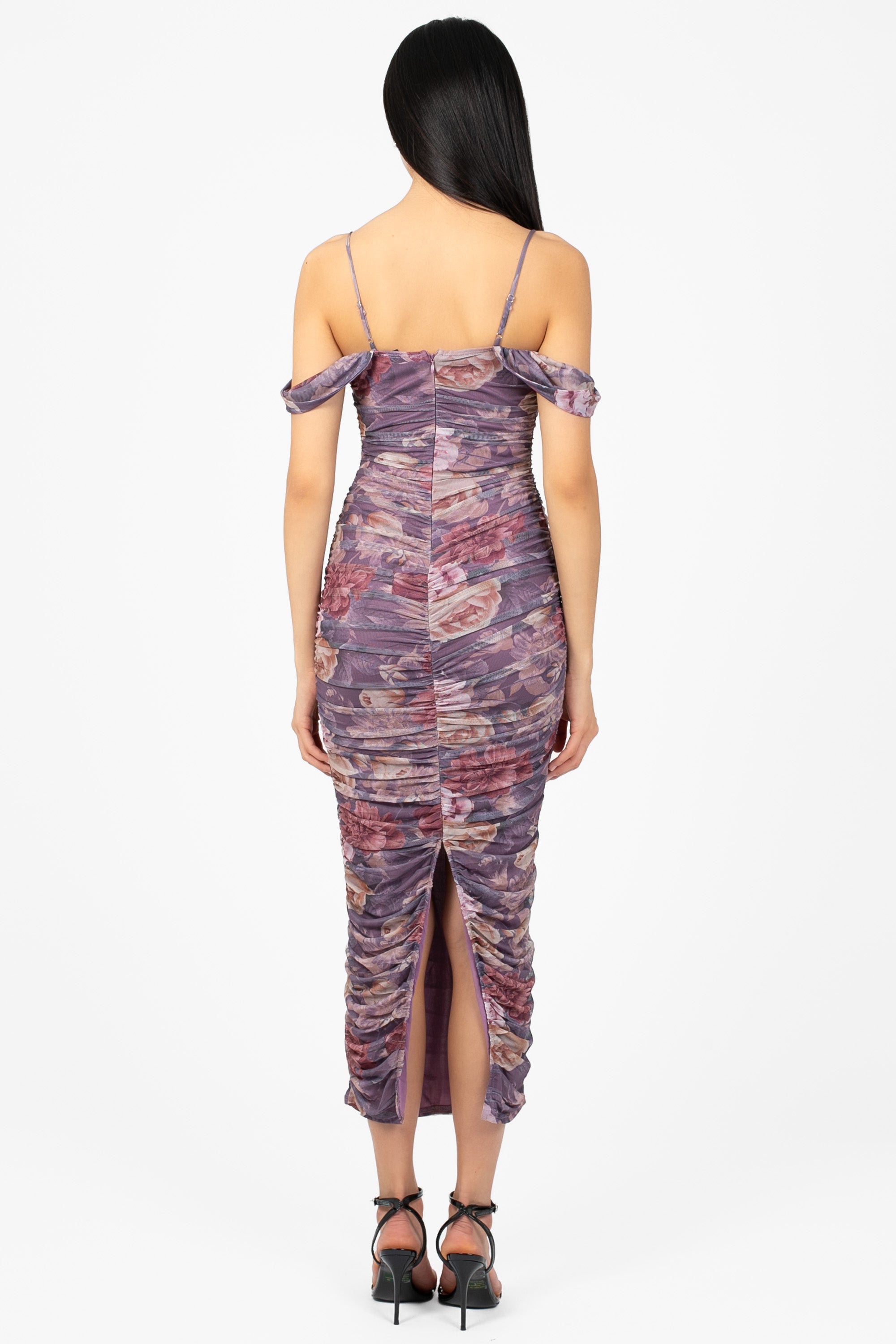 Camelia Draped Ruched Floral Midi Dress