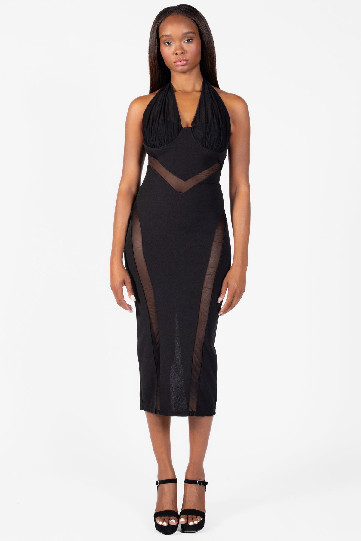 Honoria Mesh Cutout Midi Dress honey Honoria Mesh Cutout Midi Dress honey