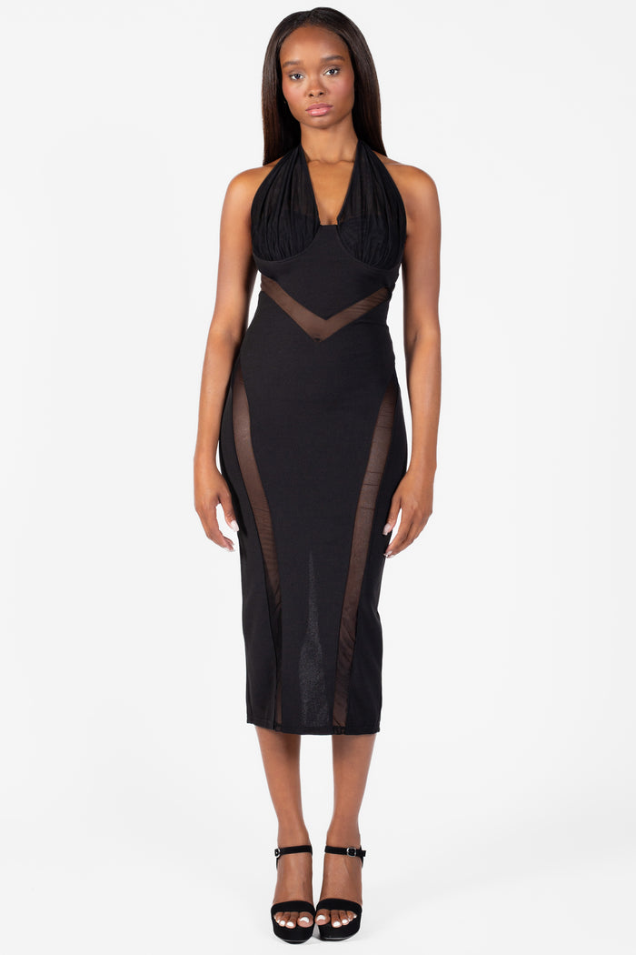 Mayhem Mesh Cutout Midi Dress - honey