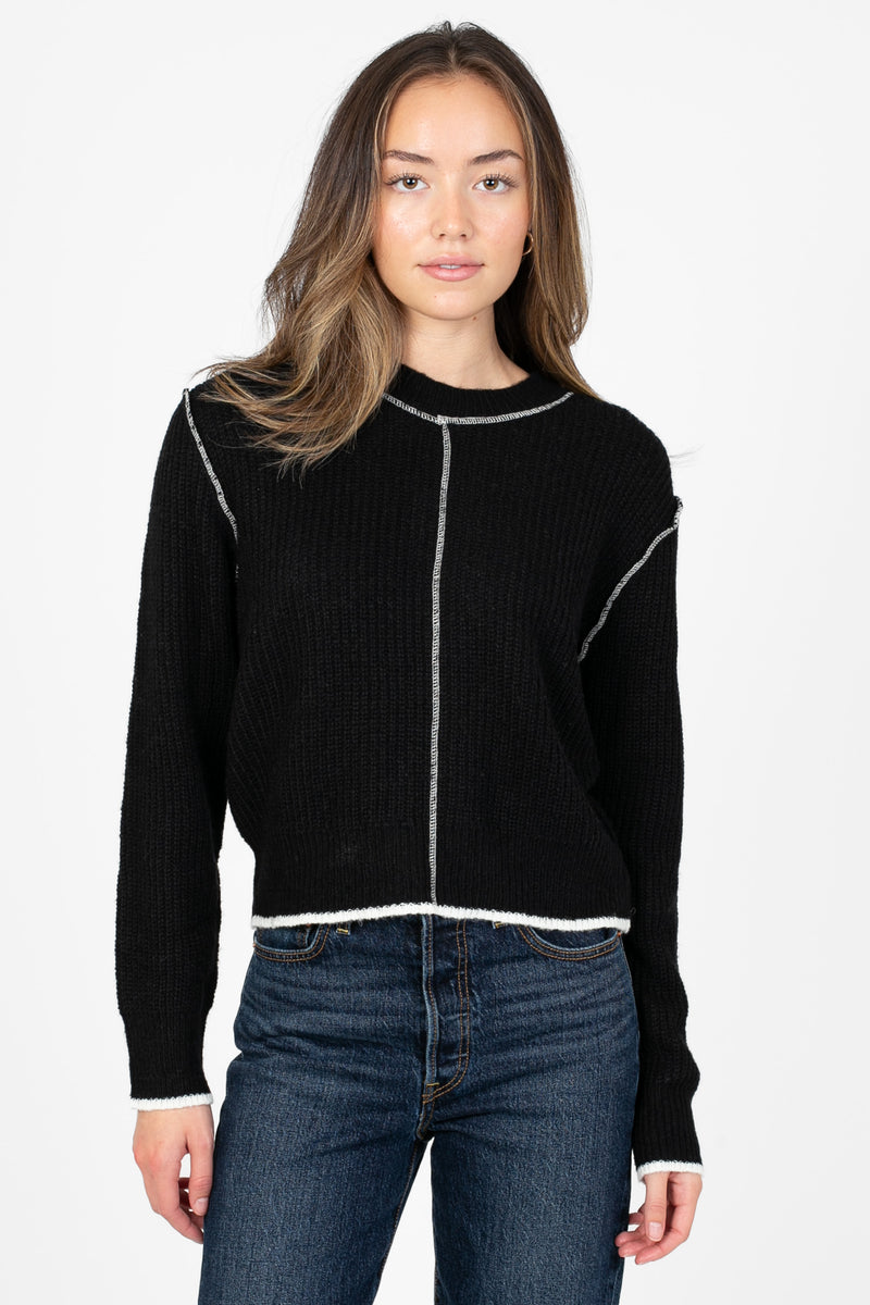 Double Take Contrast Stitch Crop Sweater - honey