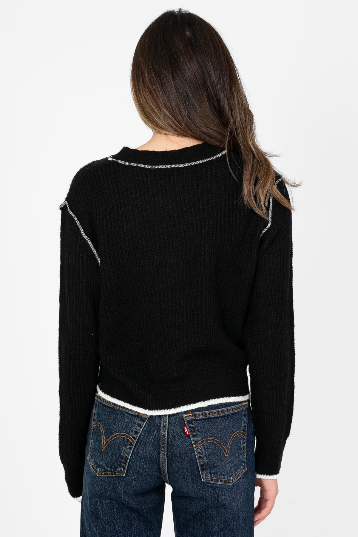 Double Take Contrast Stitch Crop Sweater - honey