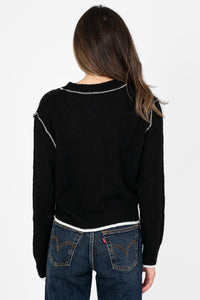 Double Take Contrast Stitch Crop Sweater - honey