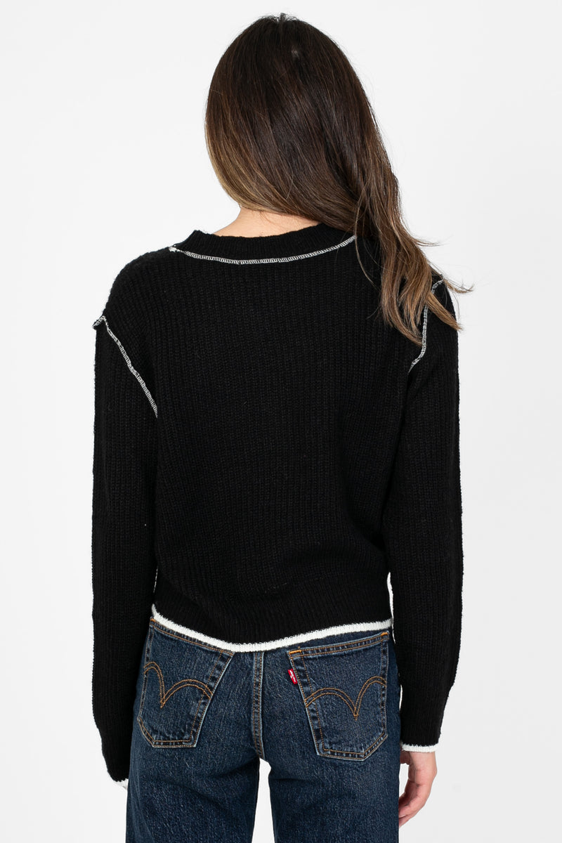 Double Take Contrast Stitch Crop Sweater - honey