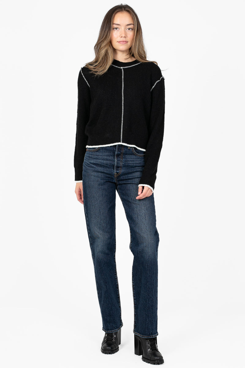 Double Take Contrast Stitch Crop Sweater - honey