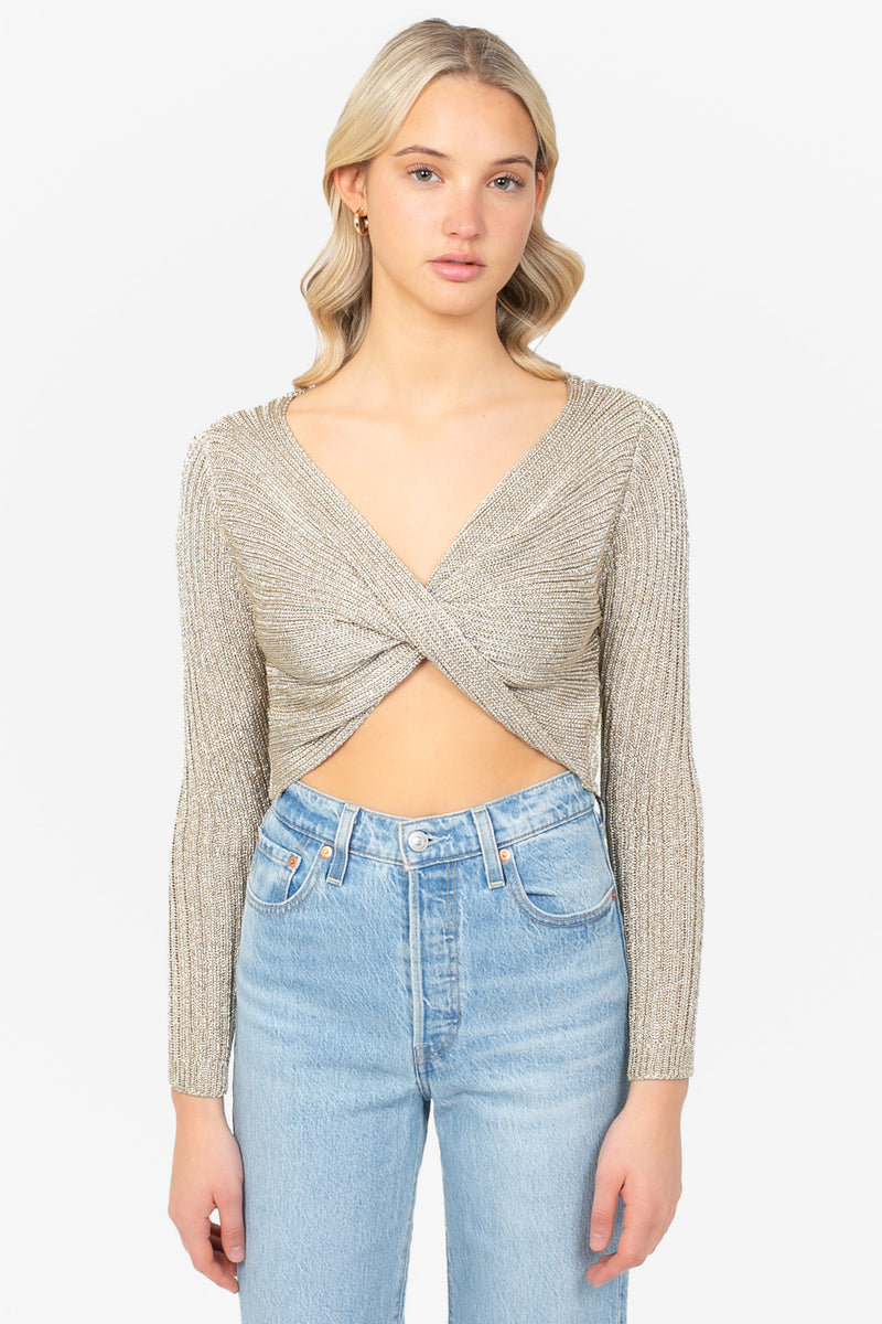 Taylor Twist Front Metallic Knit Sweater