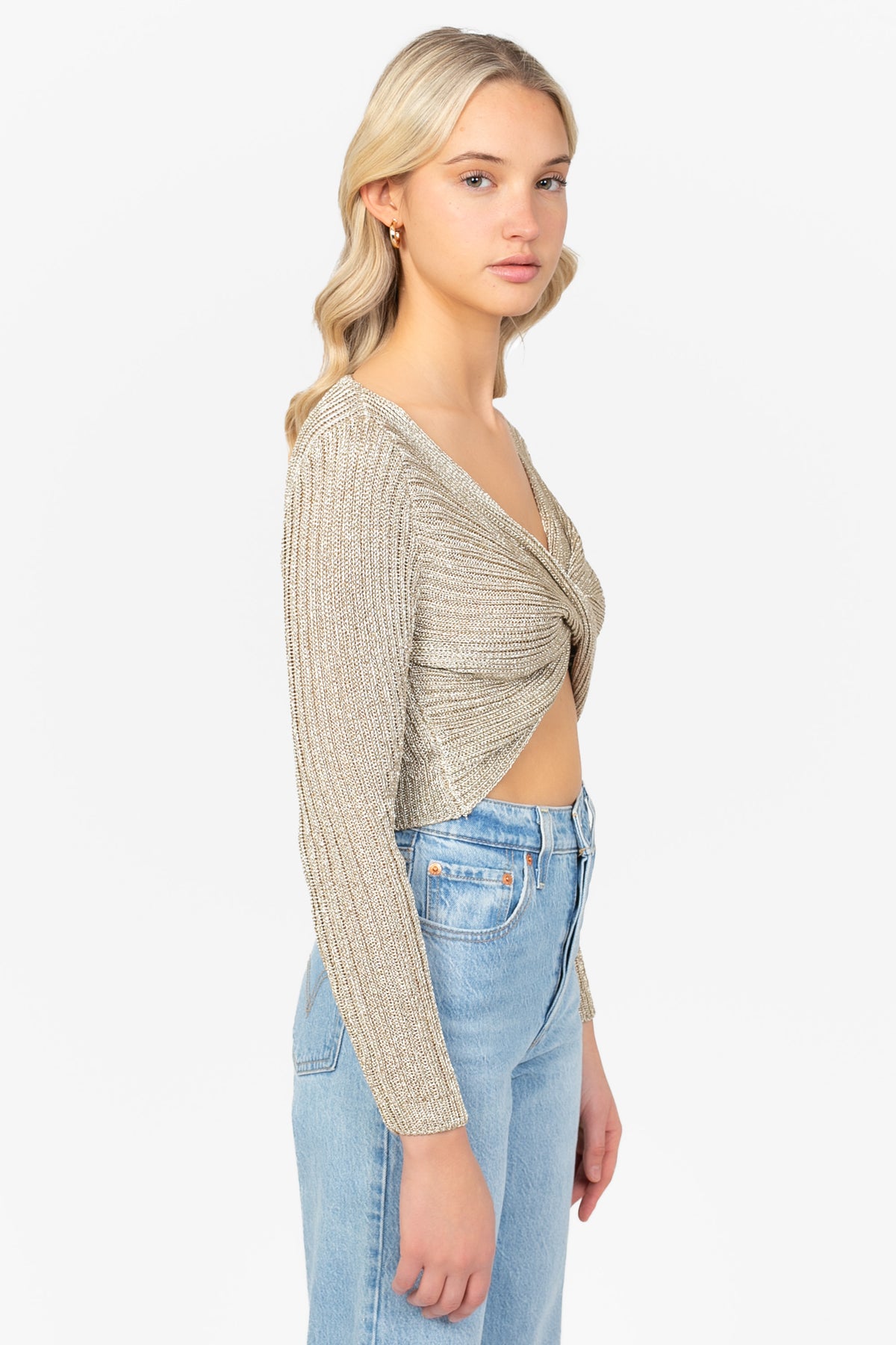 Taylor Twist Front Metallic Knit Sweater