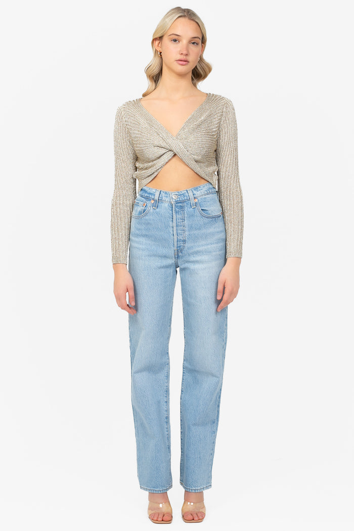 Taylor Twist Front Metallic Knit Sweater
