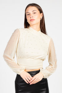 Wilhelmina Pearl Embellished Mesh Blouse