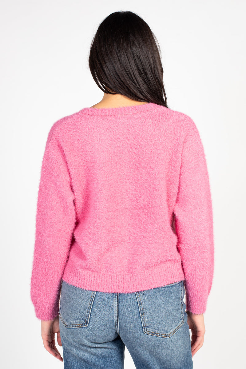 Skylar Pearl Bow Embellished Fuzzy Sweater