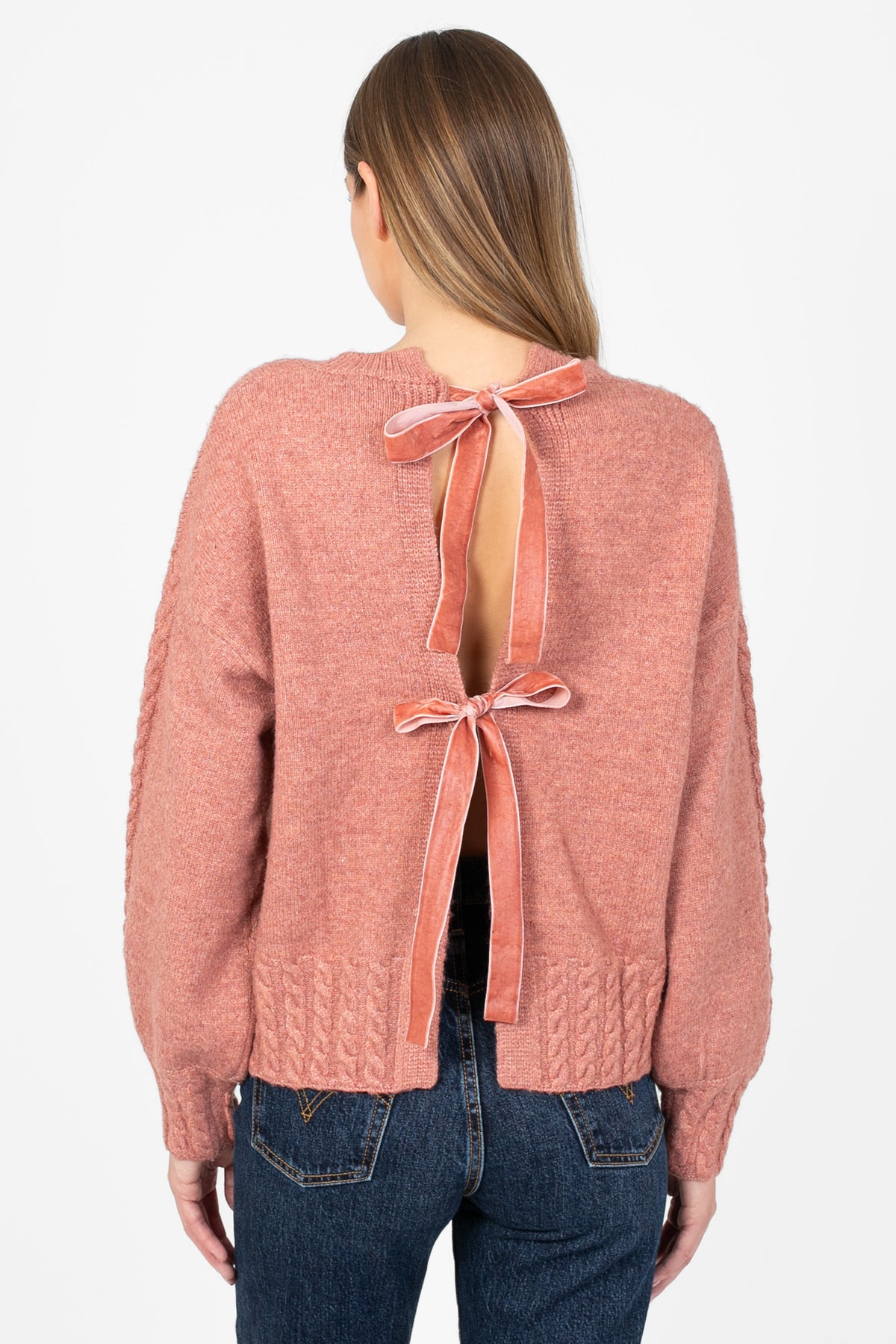 Edith Open Bow Back Knit Sweater - honey