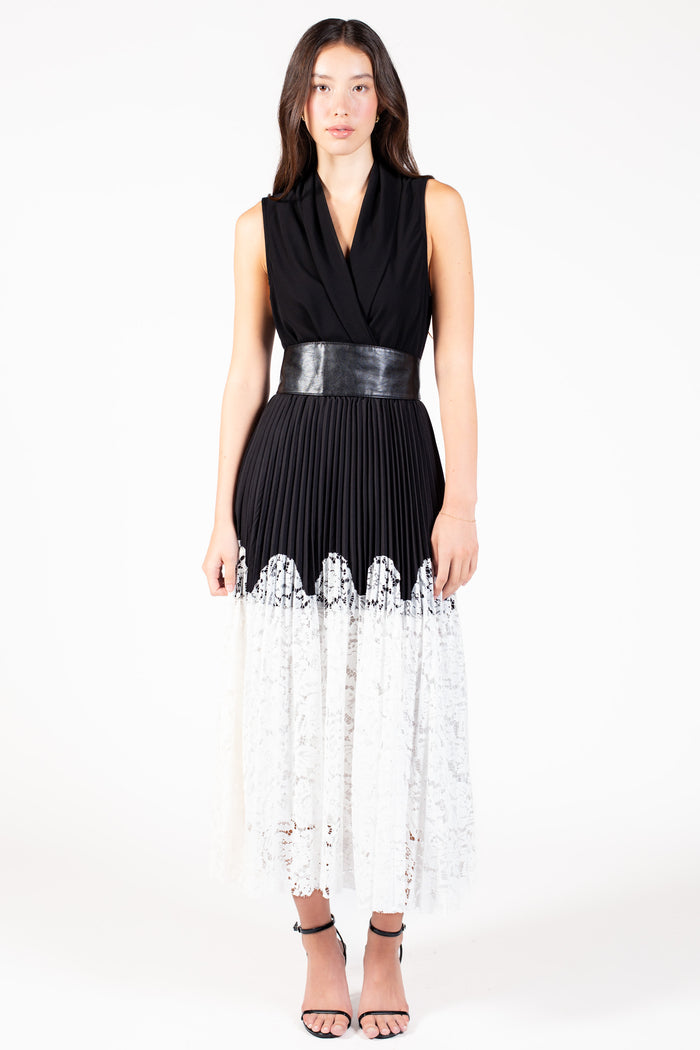 Fauna Lace Pleated Midi Skirt - honey