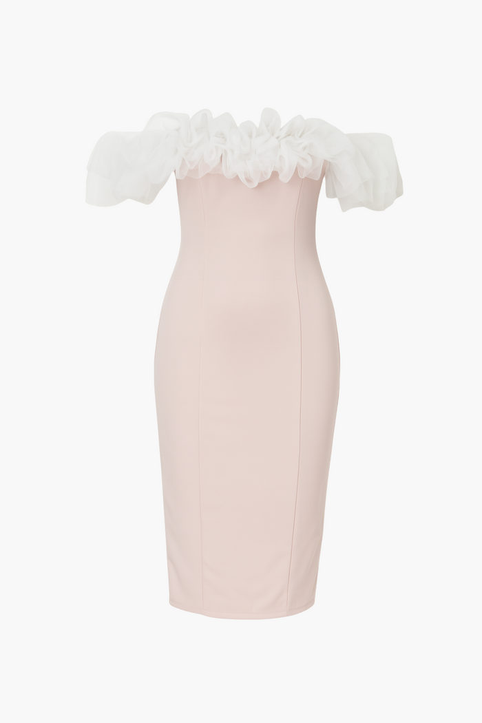 Lottie Tulle Trim Midi Dress - honey