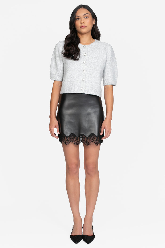 Lucette Faux Leather Lace Trim Mini Skirt