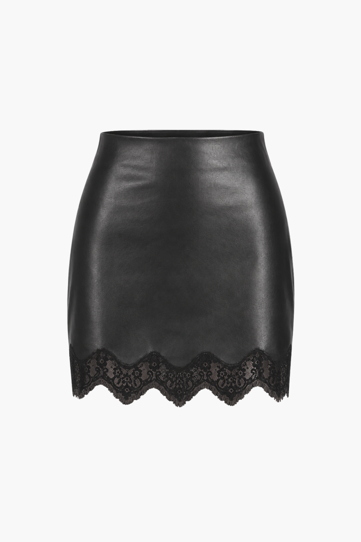 Lucette Faux Leather Lace Trim Mini Skirt