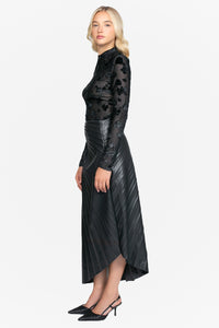 Audrina Vegan Leather Midi Skirt