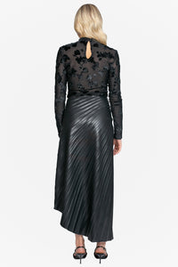 Audrina Vegan Leather Midi Skirt