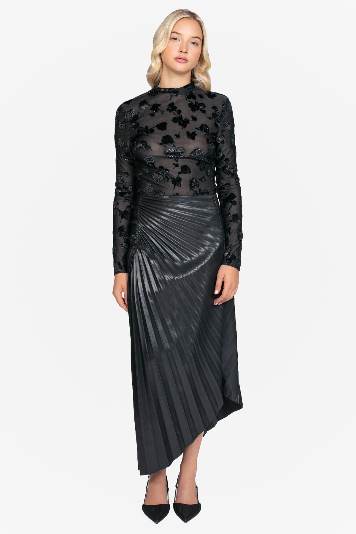 Audrina Vegan Leather Midi Skirt
