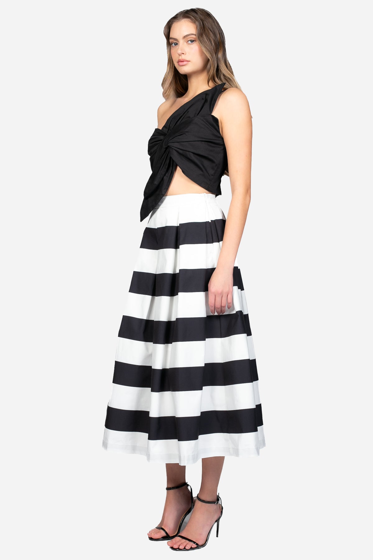 Aria Pleated Stripe Midi Skirt - honey