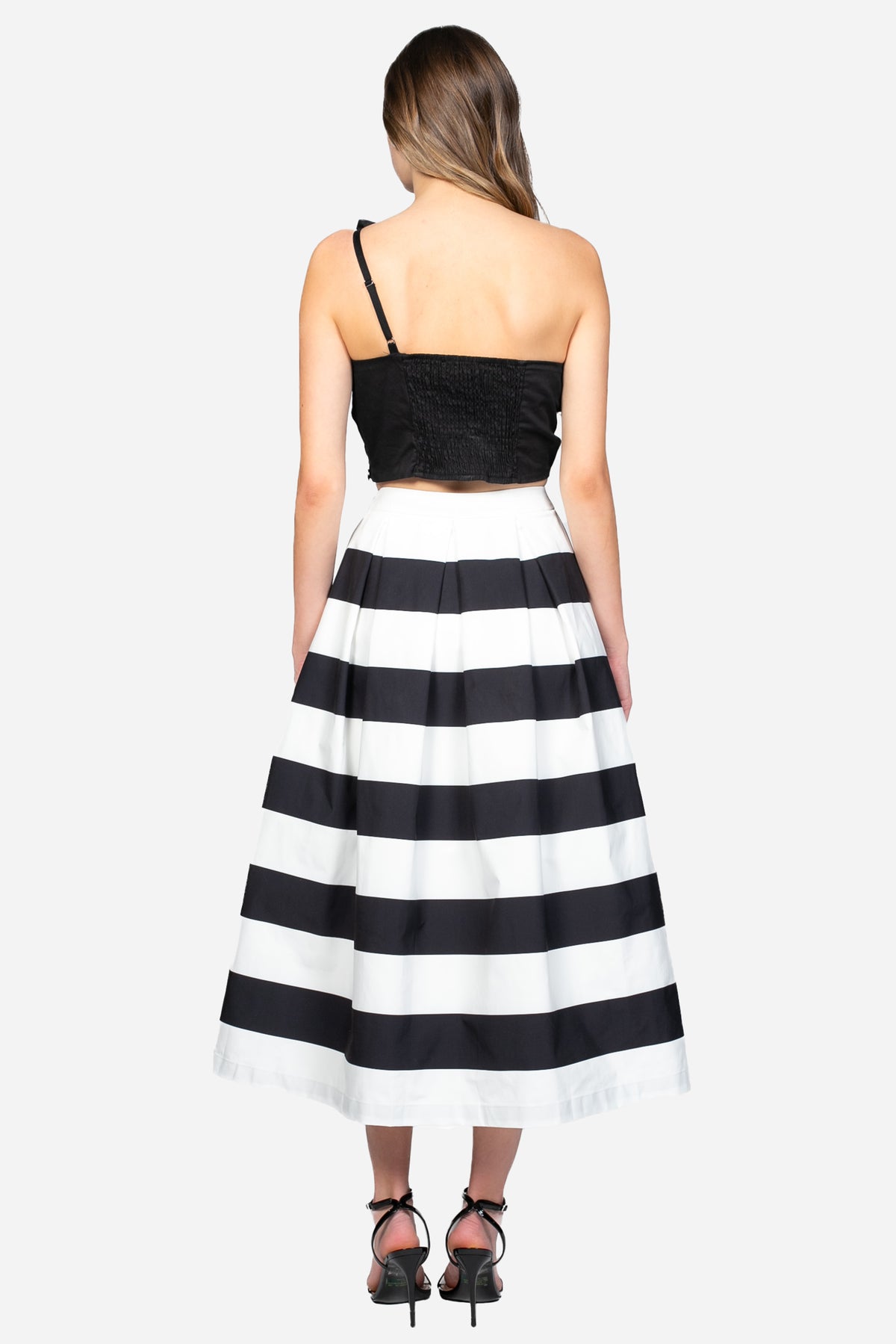 Aria Pleated Stripe Midi Skirt - honey