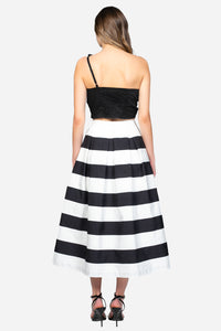 Aria Pleated Stripe Midi Skirt - honey