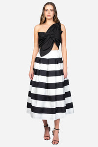 Aria Pleated Stripe Midi Skirt - honey