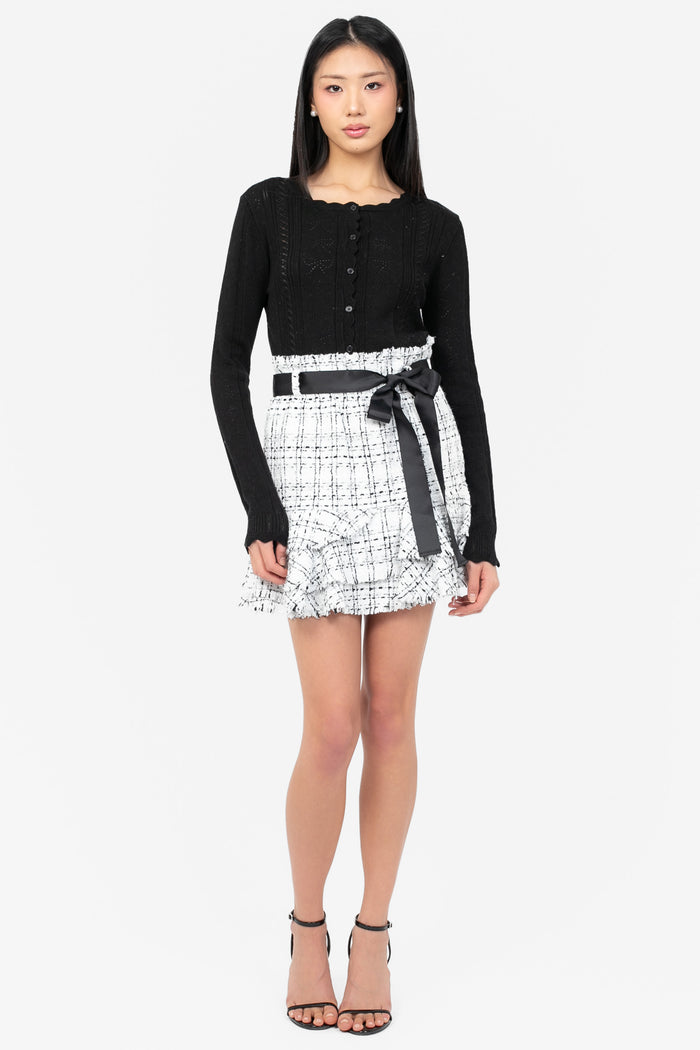 Eloise Belted Tweed Mini Skirt - honey
