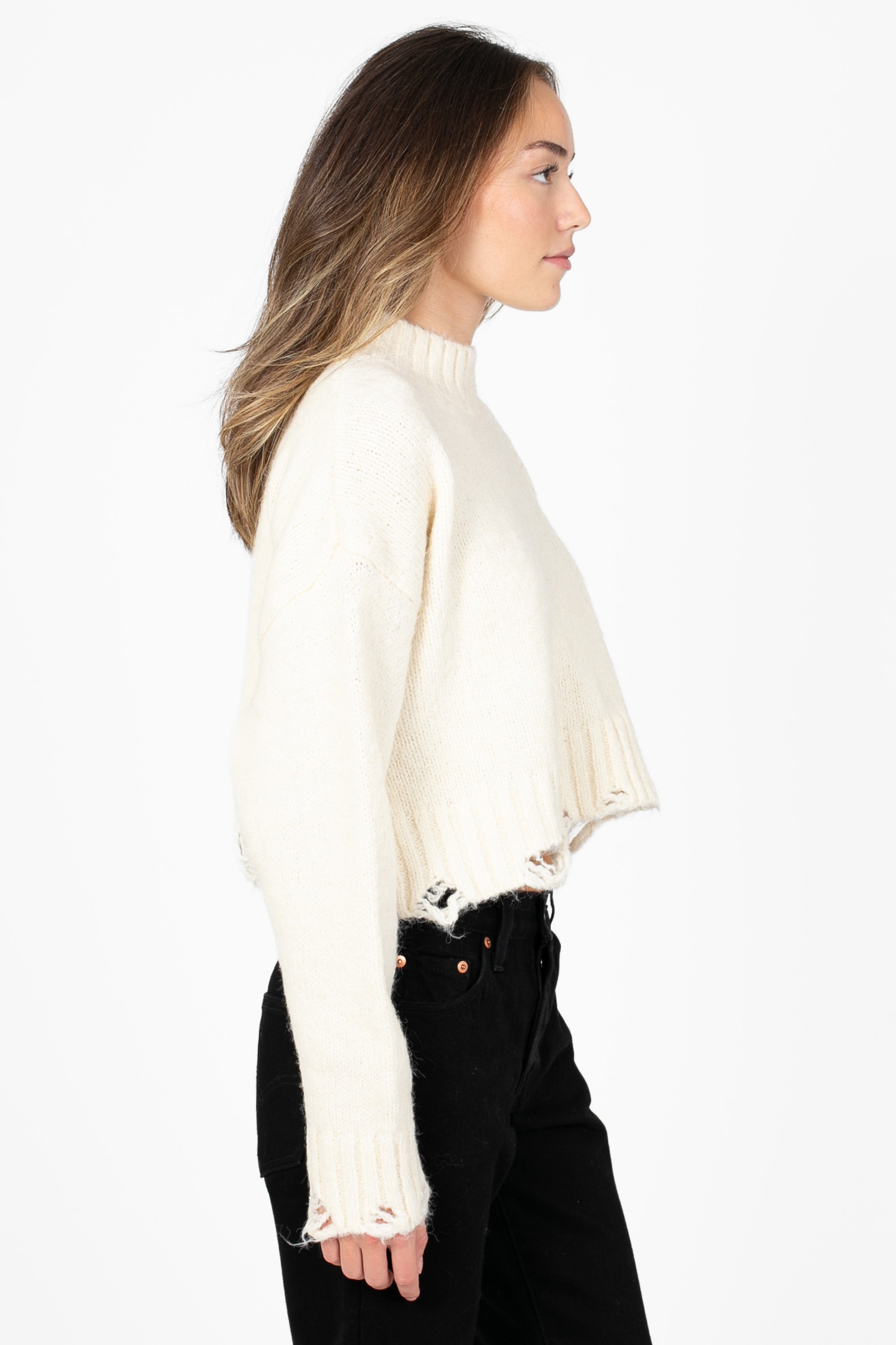Angela Distressed Crop Sweater