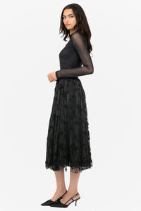 Hayden Floral Mesh Pleated Midi Skirt