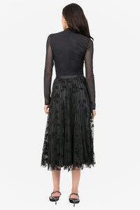 Hayden Floral Mesh Pleated Midi Skirt