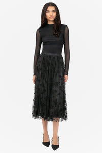 Hayden Floral Mesh Pleated Midi Skirt