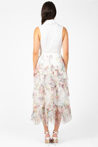 Astrea Floral Tulle Ruffle Midi Skirt - honey
