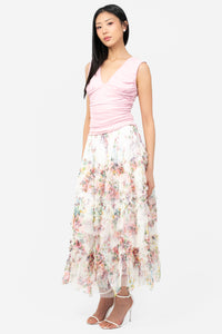 Astrea Floral Tulle Ruffle Midi Skirt - honey