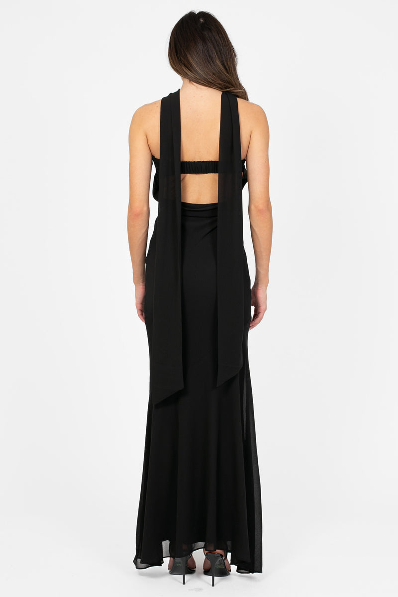 black dress with a scarf Sloane Scarf Maxi Dress – honey