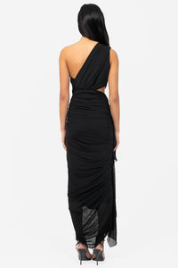 Julie Asymmetrical Mesh Ruched Midi Dress - honey