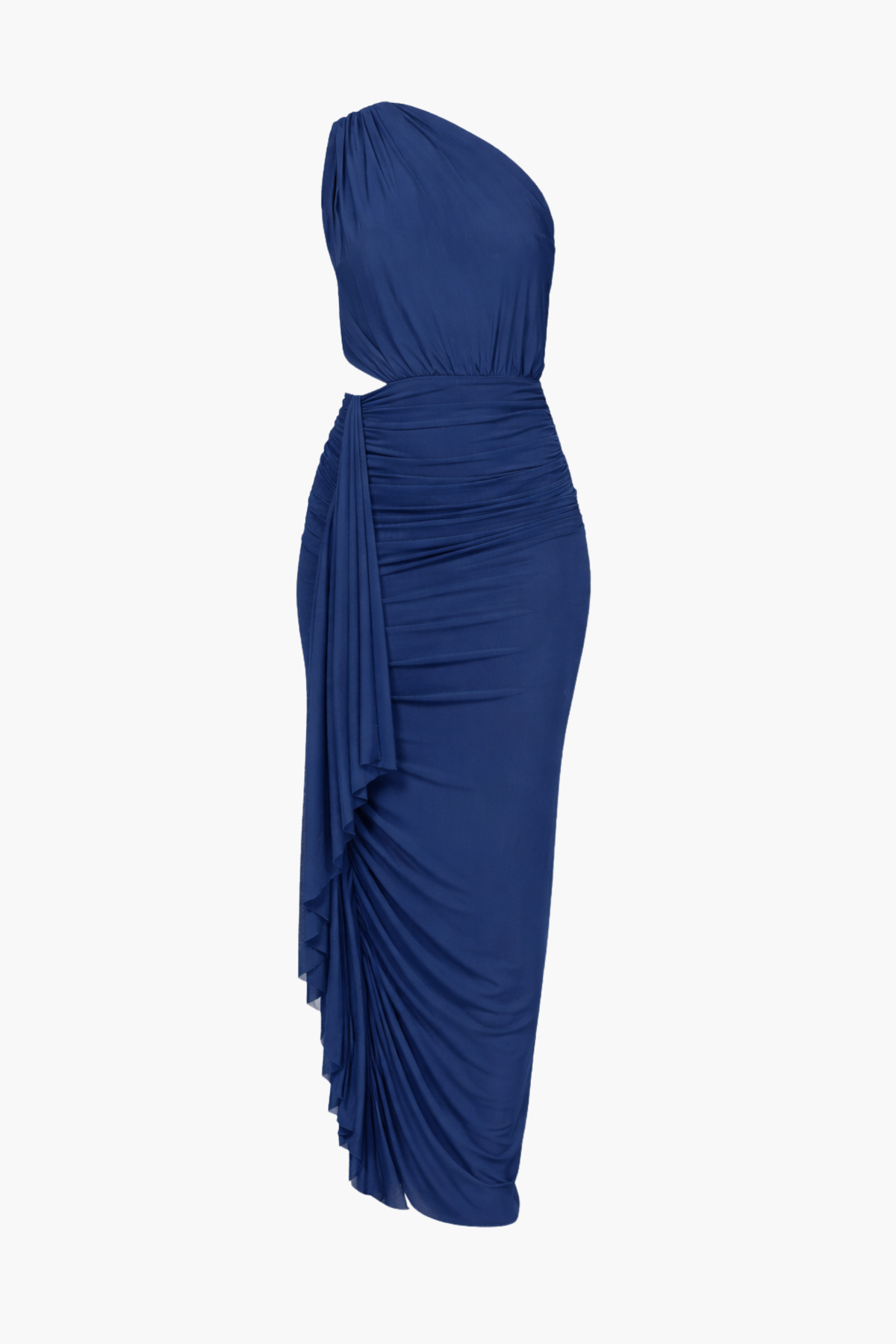 Julie Asymmetrical Mesh Ruched Midi Dress - honey