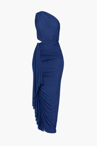 Julie Asymmetrical Mesh Ruched Midi Dress - honey