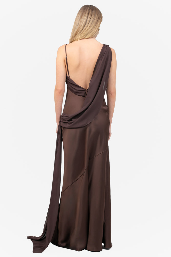 Fiorella Satin Chiffon Maxi Dress