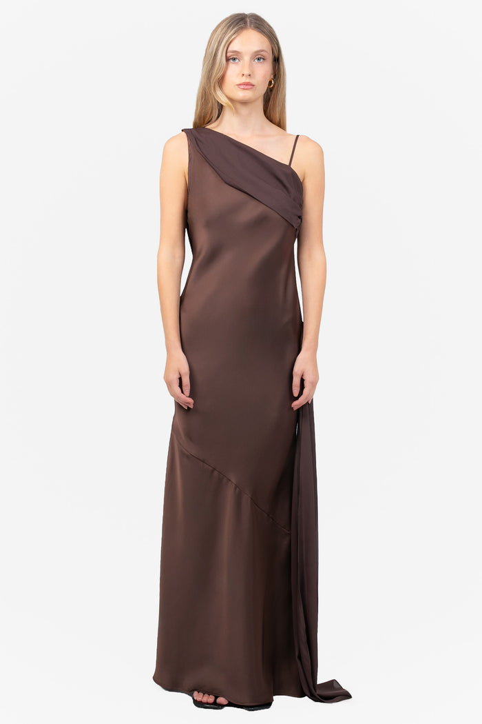 Fiorella Satin Chiffon Maxi Dress