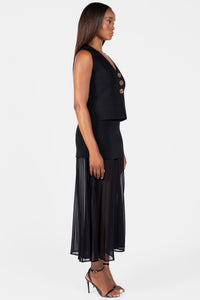 Cerelia Pleated Sheer Underlay Maxi Skirt - honey