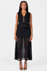 Cerelia Pleated Sheer Underlay Maxi Skirt - honey