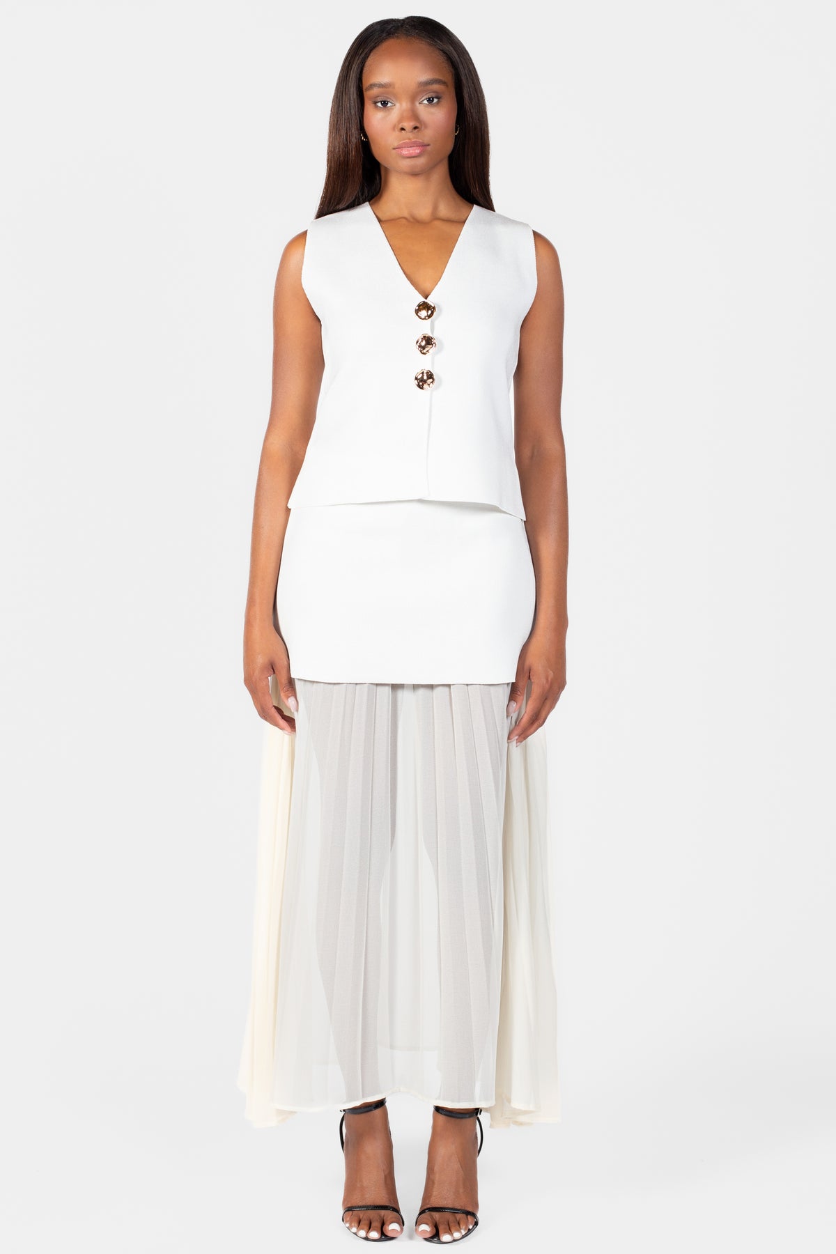 Cerelia Pleated Sheer Underlay Maxi Skirt - honey