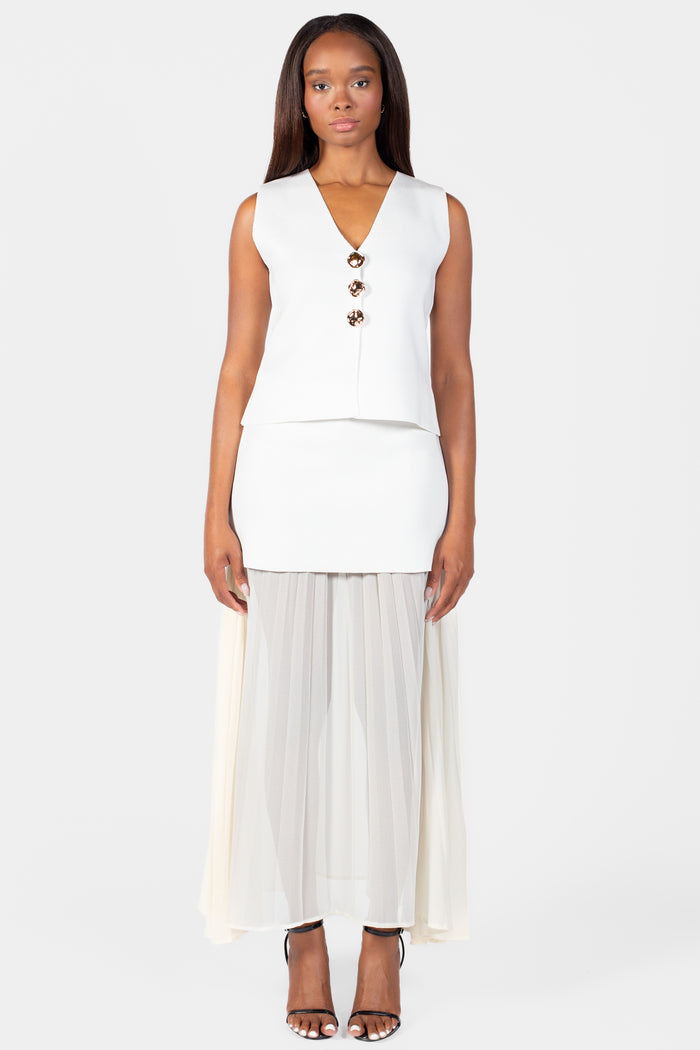 Cerelia Pleated Sheer Underlay Maxi Skirt - honey